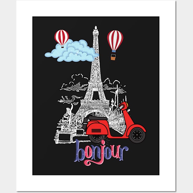 Addicted to Paris (Bonjour_Black Background) Wall Art by leBoosh-Designs